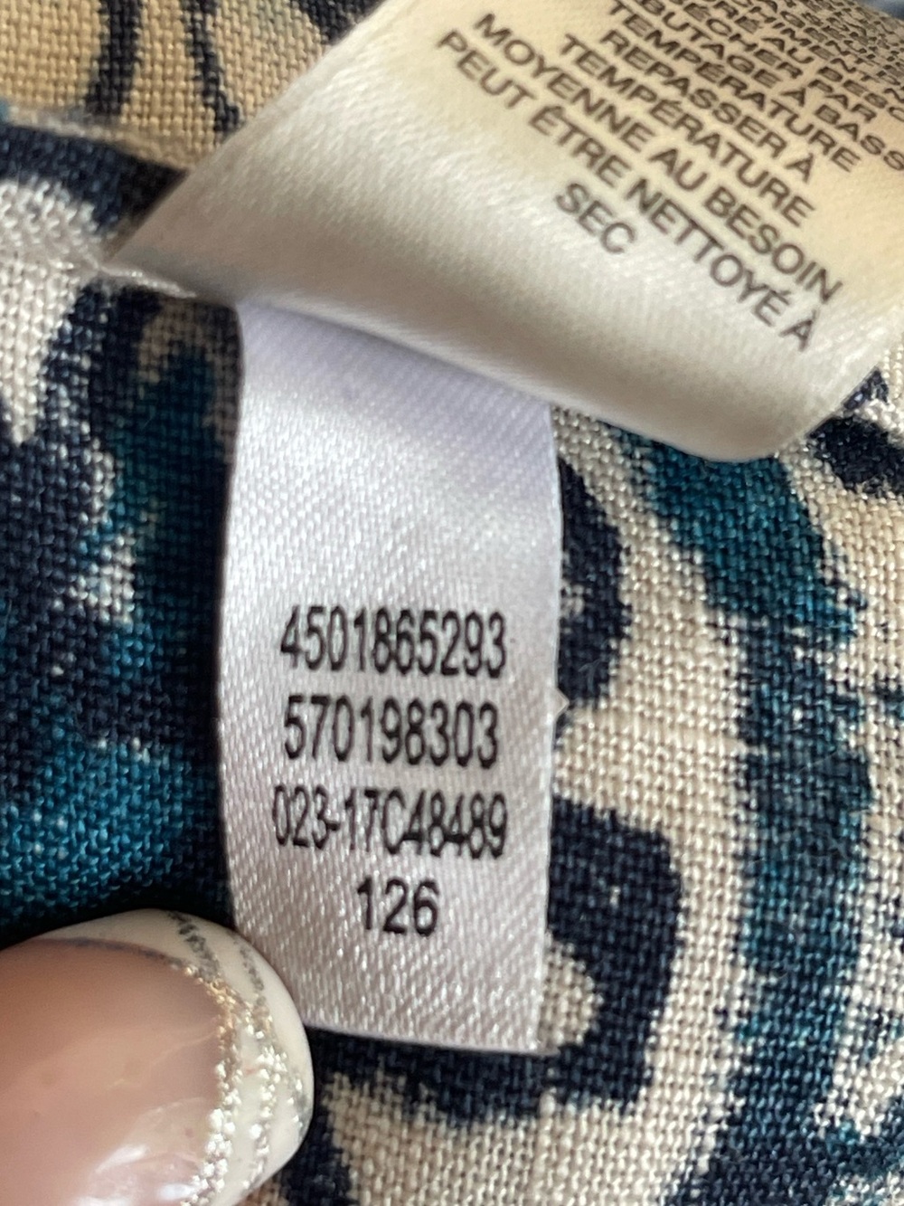 Chico's Artisan Batik Watercolor 100% Linen Jacket Blue Cream Size 2 L - Picture 9 of 9